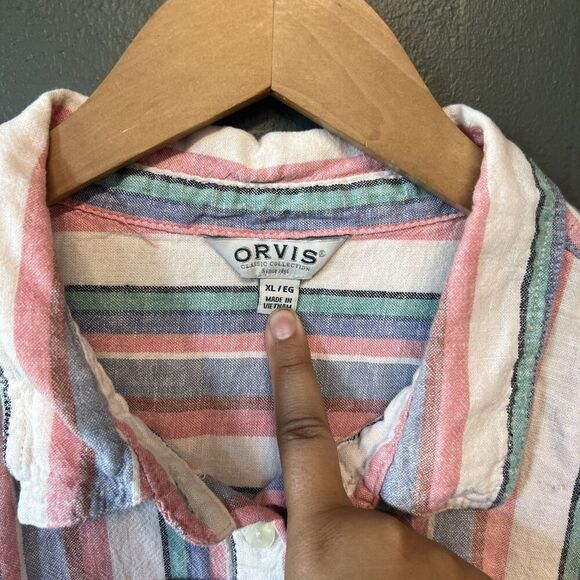 Orvis Womens Linen Blend Button Down Shirt Striped Short Sleeve Relaxed Fit XL - Picture 3 of 5